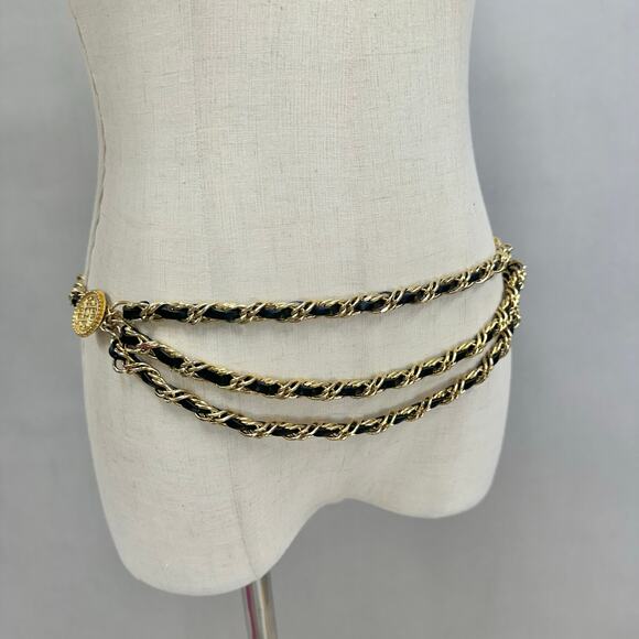 Gold braided chain and faux leather layered chain belt Medallion detail Size XS - Picture 4 of 16